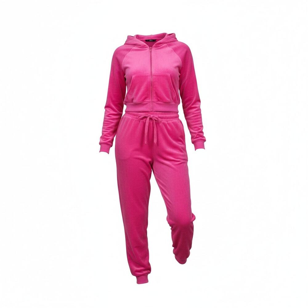 ictoria's Secret TRACKSUIT SET L FULL ZIP HOODIE+M JOGGERS pink VELOUR Sz.XS